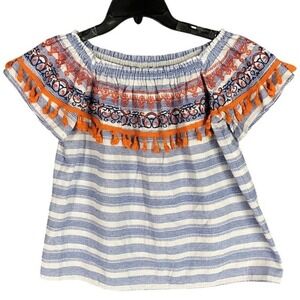THML Shirt Womens‎ Small Off-Shoulder Cropped Embroidered Boho Peasant Native